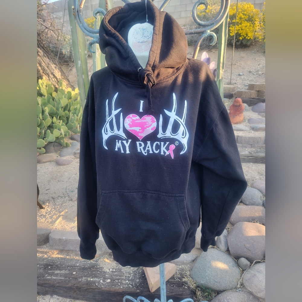 "I Love My Rack" Hoodie Breast Cancer Hunt